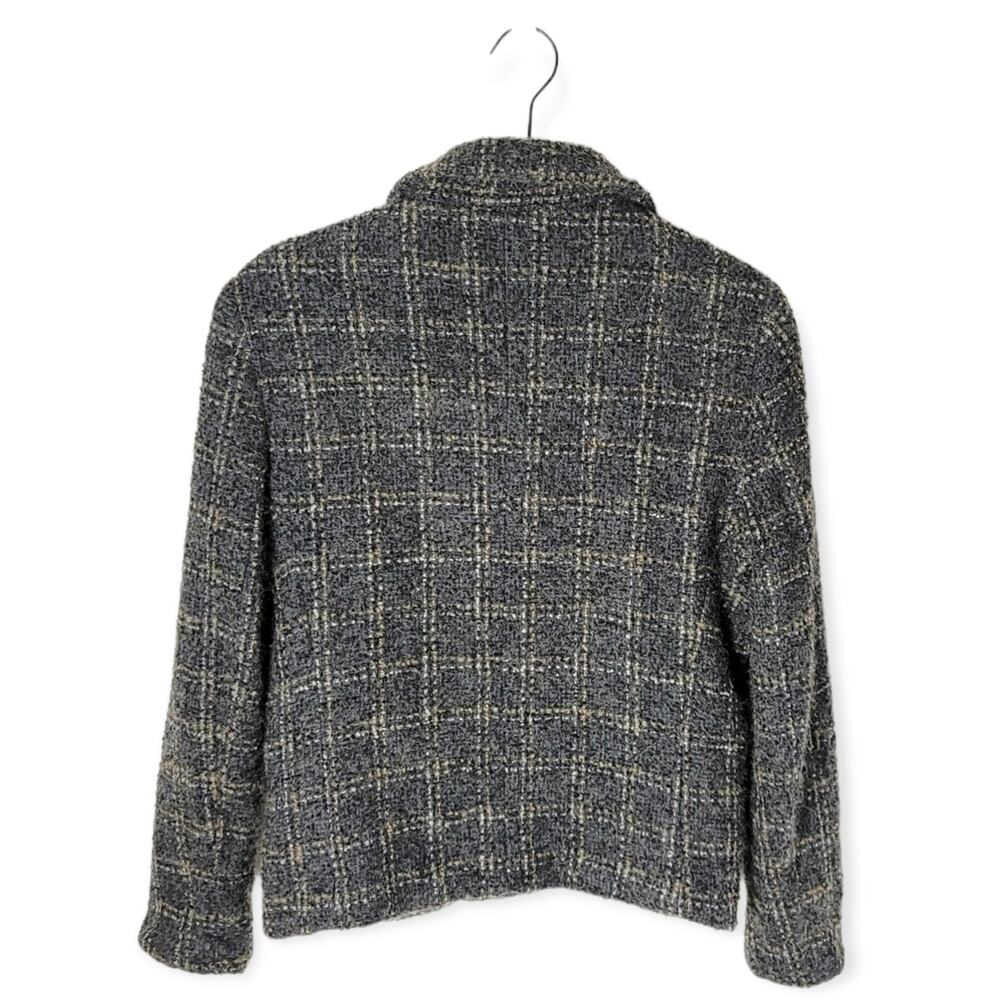 Andrea Viccaro Gray Wool Blend Grid Button Down Blazer Size 6 Petite Career - Picture 5 of 7